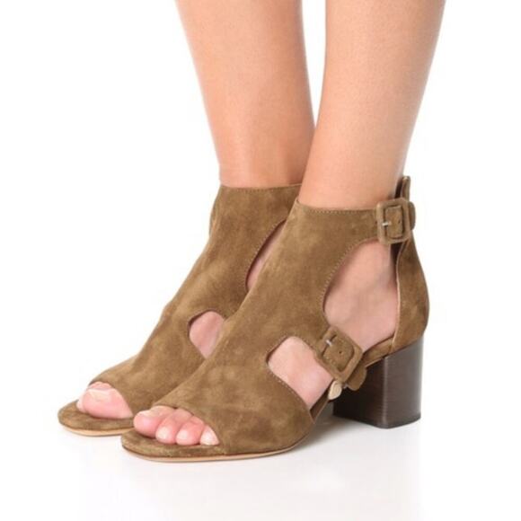 Rag & Bone Matteo Suede Double Buckle Block Heel Sandals Mineral Brown Size 38 - Picture 2 of 12